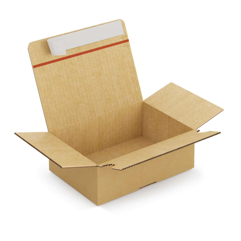 Caisse carton brune simple cannelure montage instantané fermeture adhésive 21,5x15,5x11 cm, lot de 2
