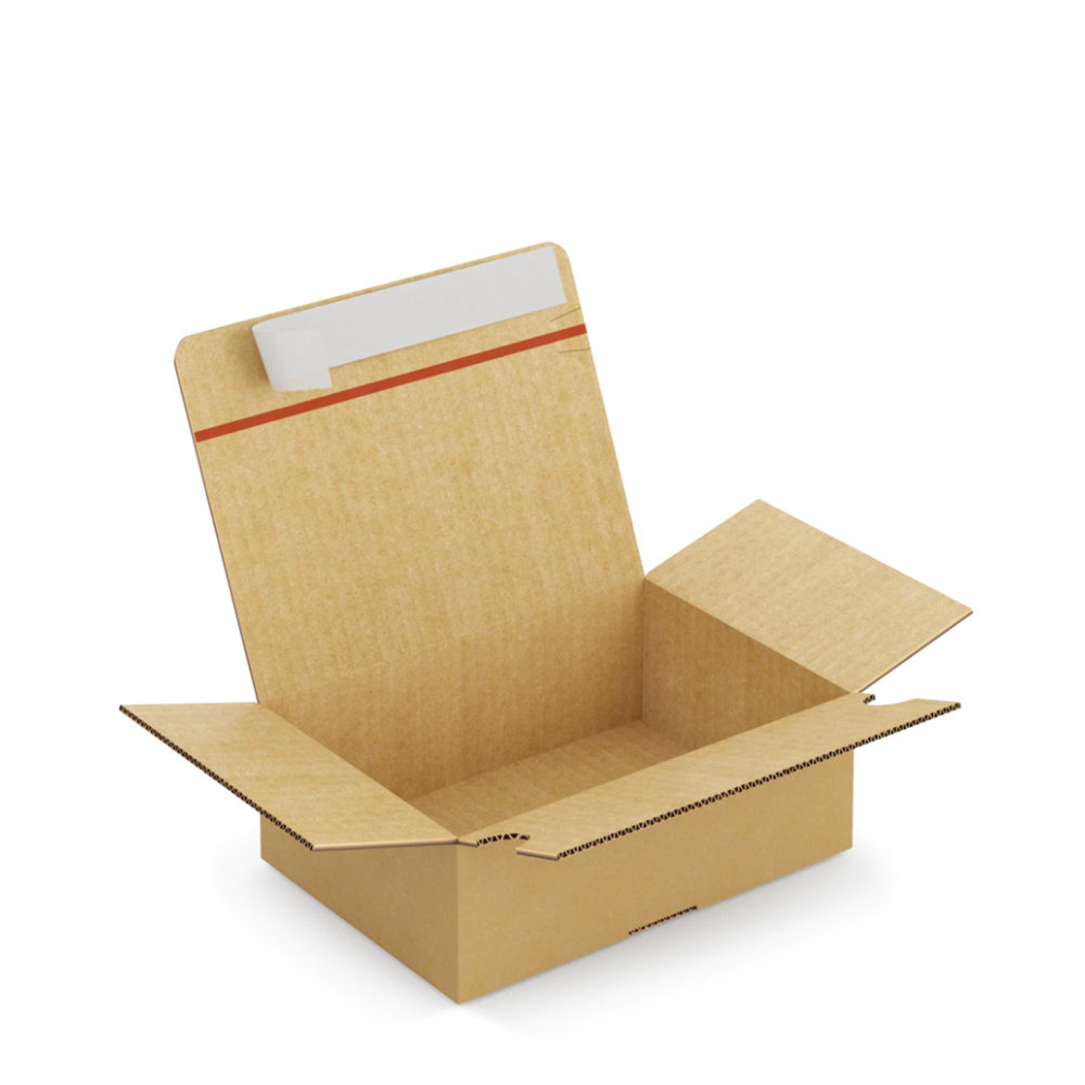 Caisse carton brune simple cannelure montage instantané fermeture adhésive 23x16x8 cm, lot de 20