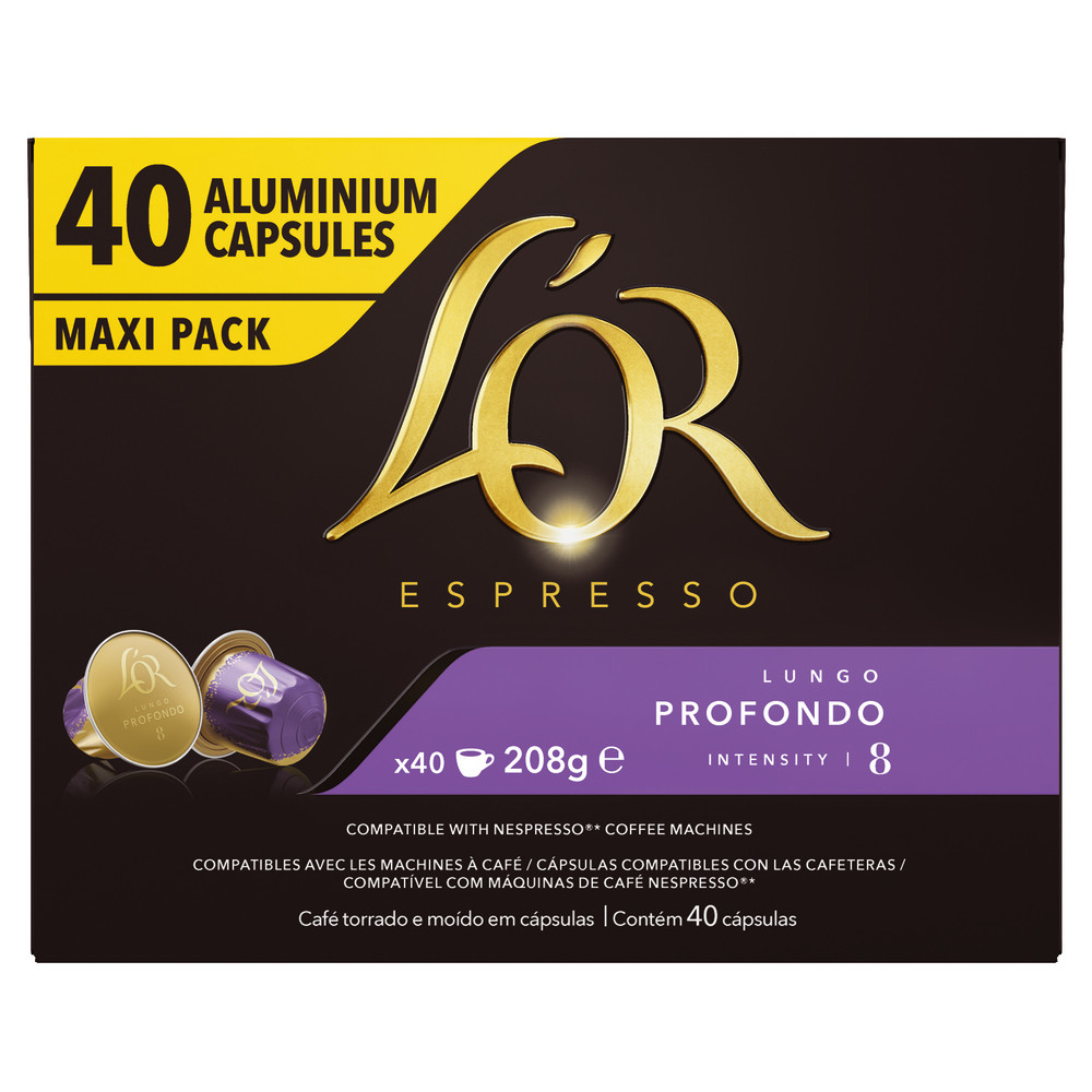 Café L'OR Espresso Lungo Profondo intensité 8, boite de 40 capsules