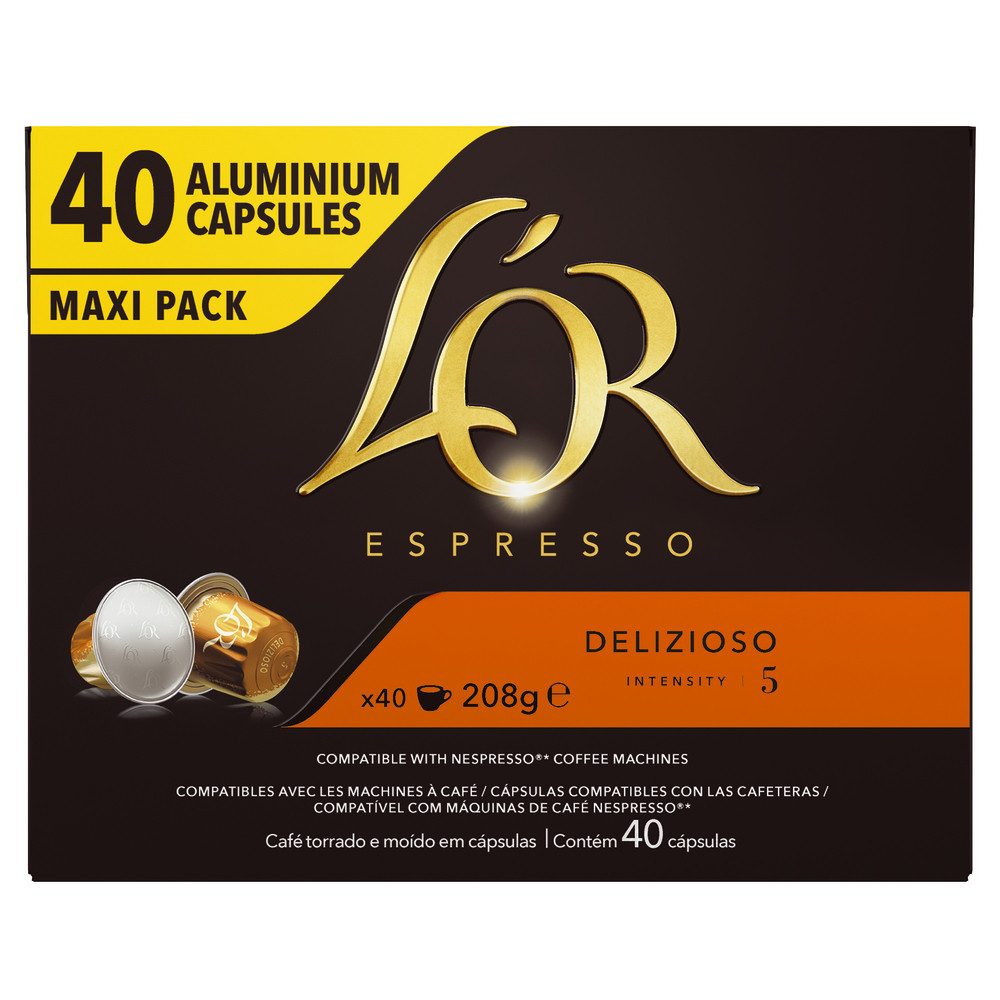 Café L'OR Espresso Delizioso intensité 5, boite de 40 capsules