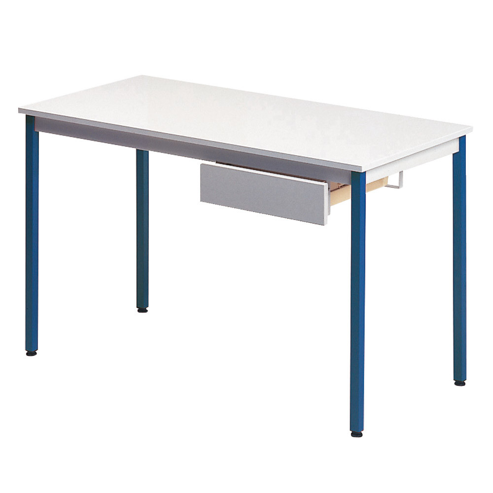 Table rectangulaire 120 x 60 cm plateau gris / pieds bleus