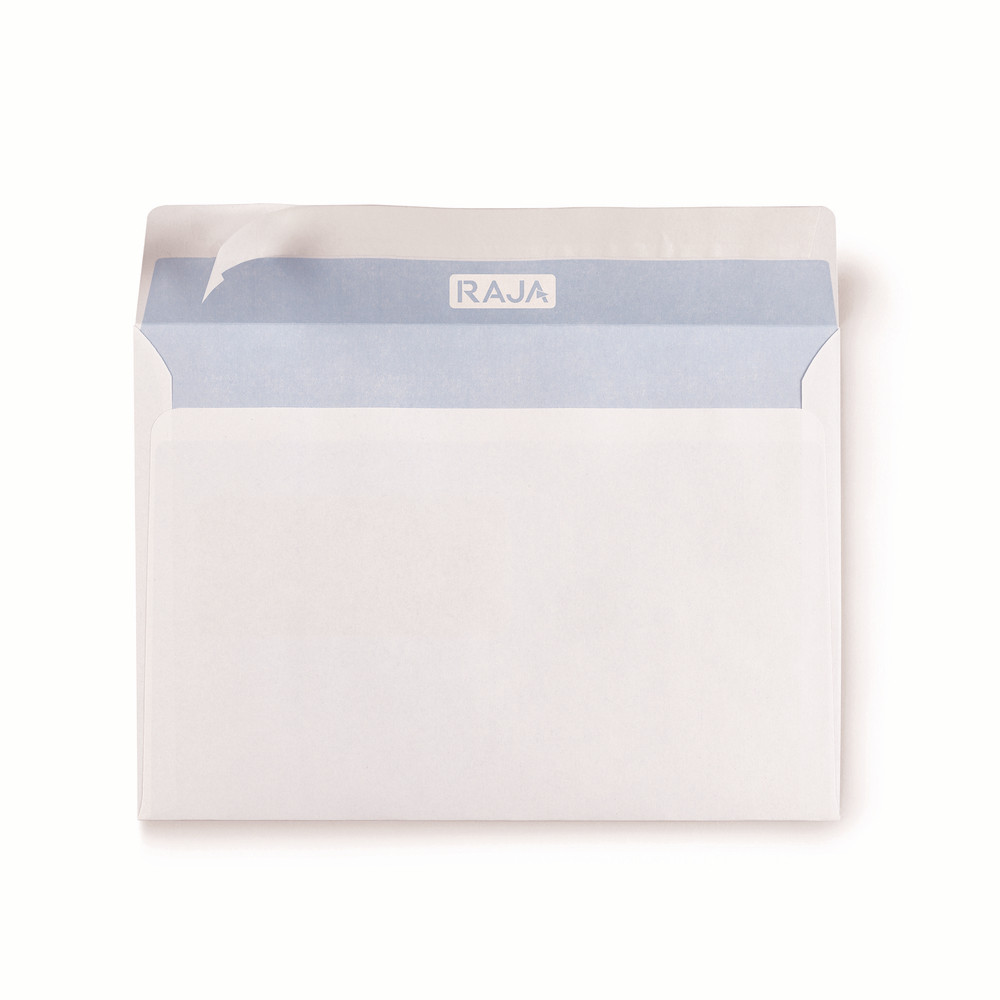 500 enveloppes blanches Raja, 90G, bande auto-adhésive, sans fenêtre, 162x229