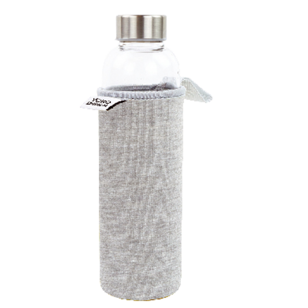 Bouteille en verre transparent Yoko Design, 500 ml, avec pochette grise en néoprène