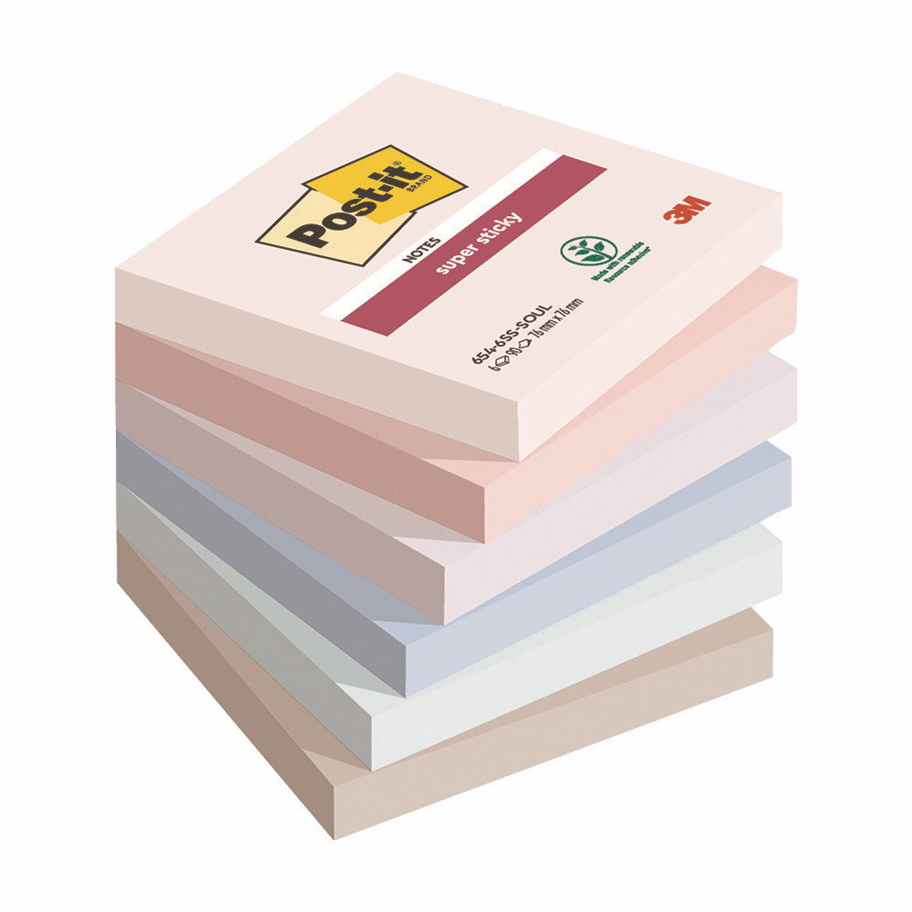 Notes repositionnables 6 couleurs Post-it Soulful 76 x 76 mm, 12 blocs