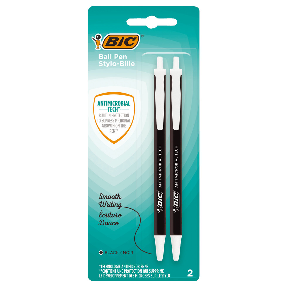 Stylo-bille Tech Antimicrobial BIC® coloris noir, Le blister de 2