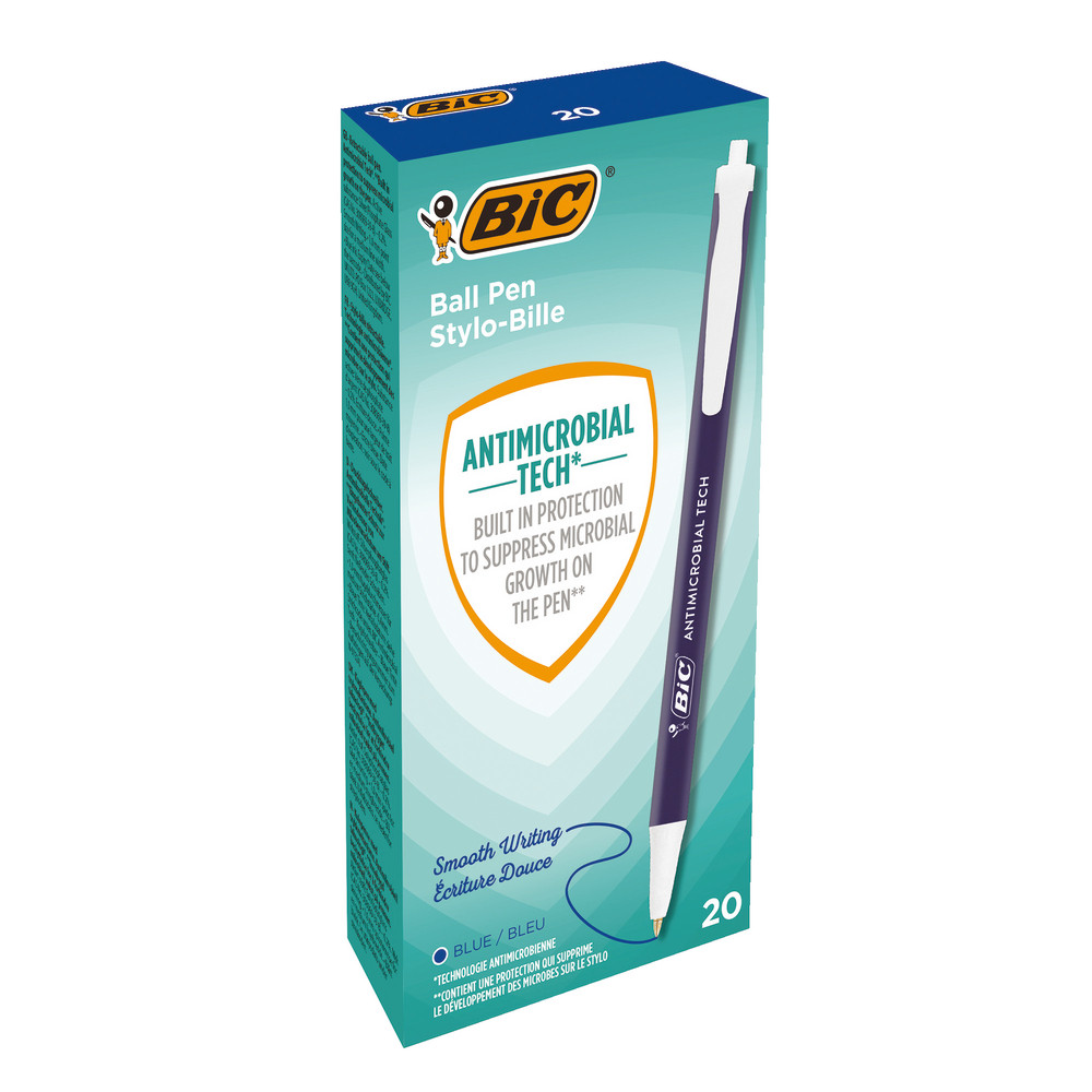 Stylo-bille Tech Antimicrobial BIC® coloris bleu, La boite de 20 stylos