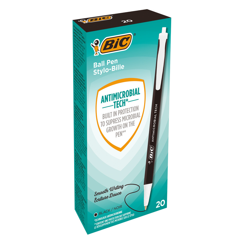 Stylo-bille Tech Antimicrobial BIC® coloris noir, La boite de 20 stylos
