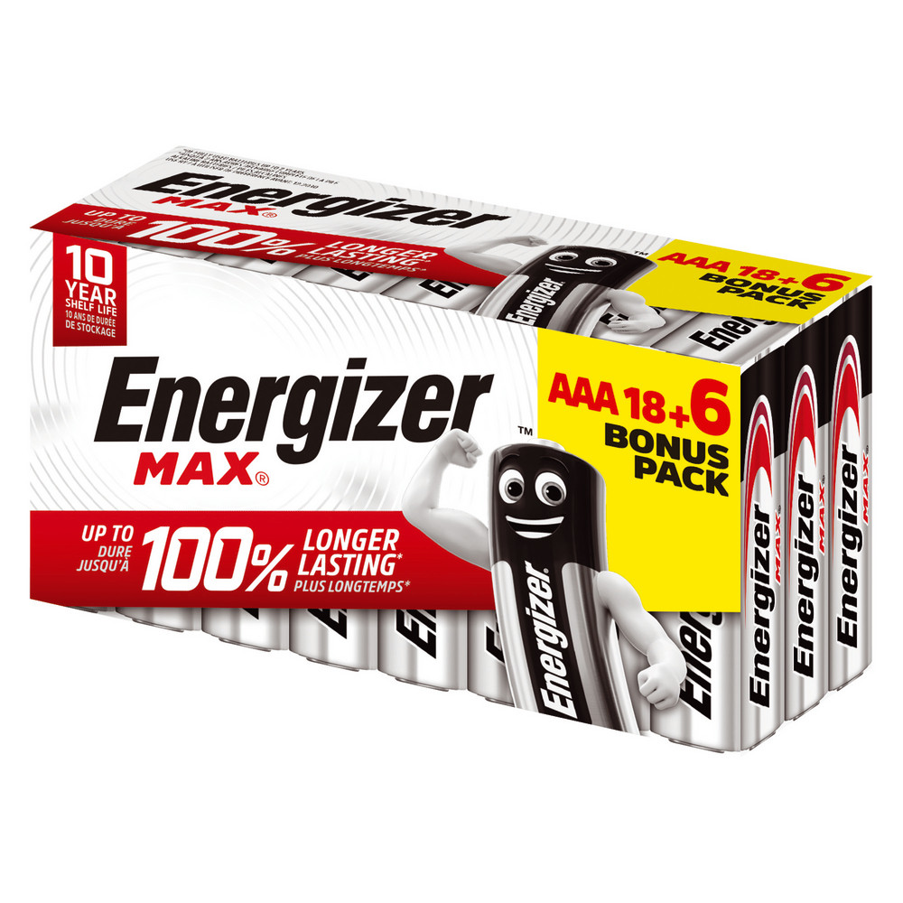 Pack promo 18 piles alcalines Energizer Max LR 03 - Type AAA + 6 offertes.