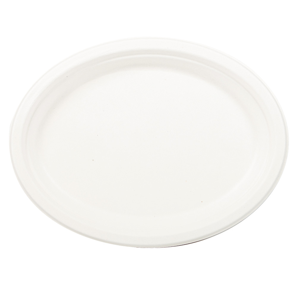 Assiettes ovales en bagasse naturelle Huhtamaki 20 x 26 cm, lot de 50