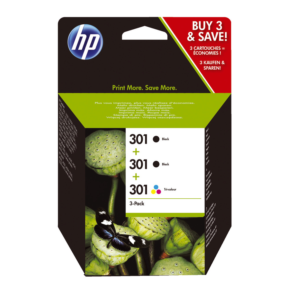Pack 4 cartouches d'encre noir et couleurs HP 301 pour imprimantes jet d'encre tone