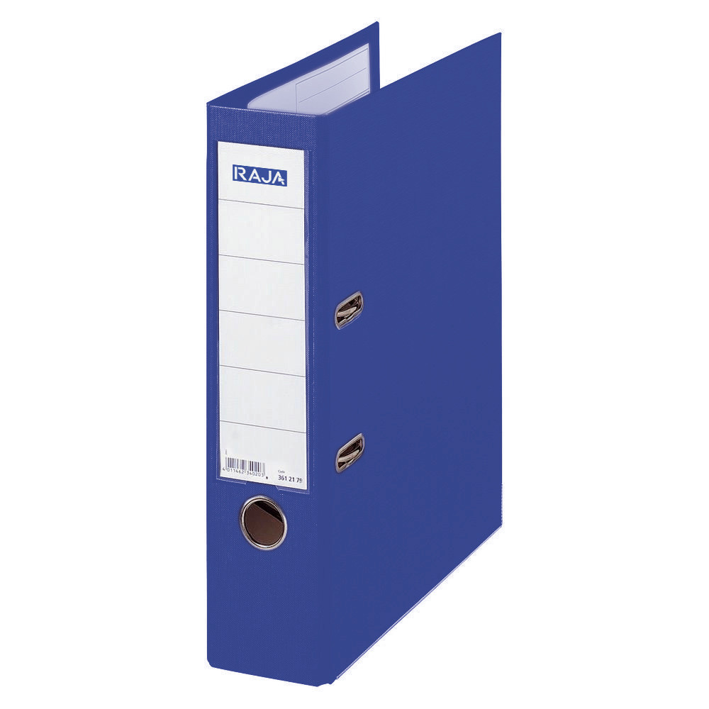 Classeur à levier Raja, 2 anneaux, dos 8 cm, certifié FSC, coloris bleu