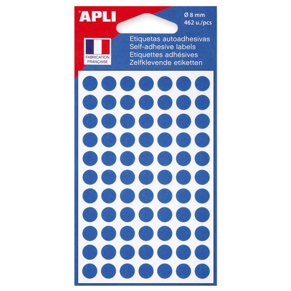 Pastilles adhésives bleues Apli Agipa, pochette de 462, diamètre 8 mm