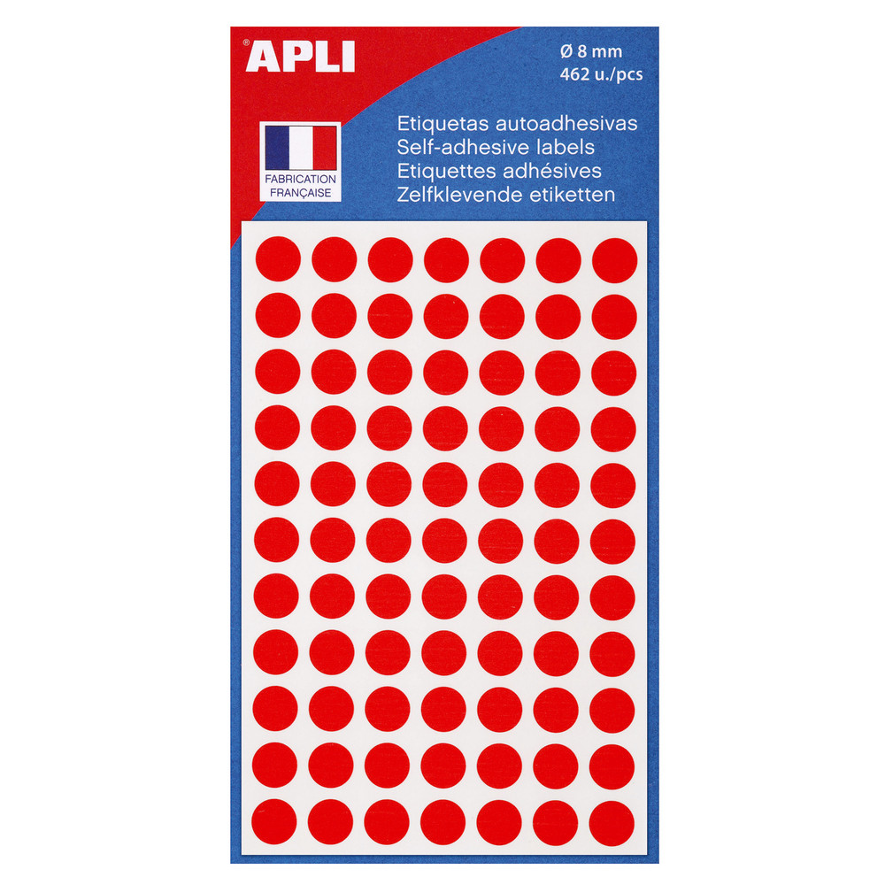 Pastilles adhésives rouges Apli Agipa, pochette de 462, diamètre 8 mm