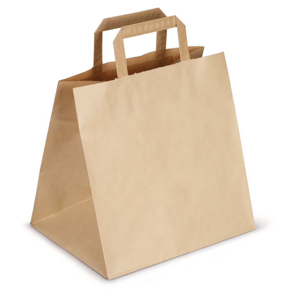 Sac kraft à poignées plates spécial restauration rapide