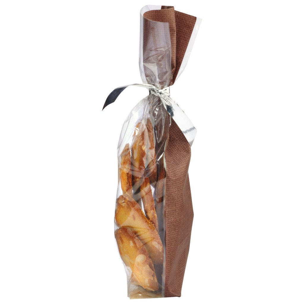 Sachet confiserie imprimé toile brun à fond carton 10x22 cm