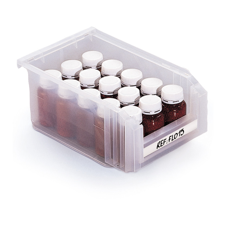 Clear louvred plastic storage bins