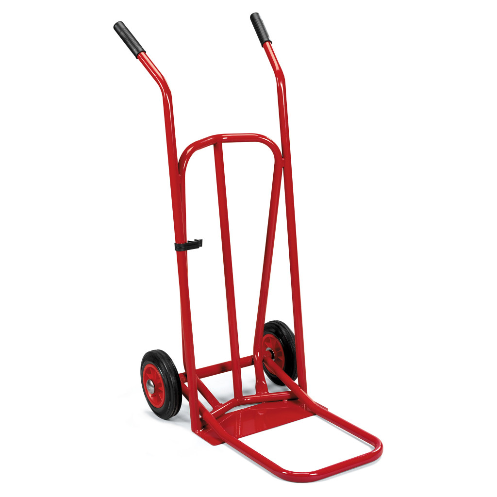 Roter Stapelkarren mit klappbarer Schaufel