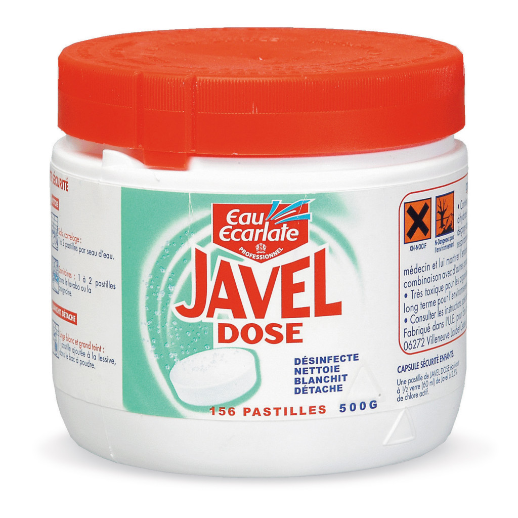 Pastille javel et javel anitcalcaire EAU ÉCARLATE