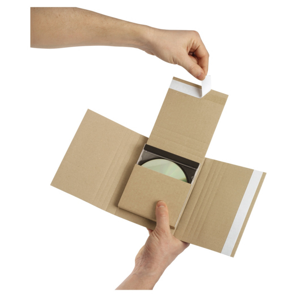 Estuche postal para CD y DVD con banda adhesiva mediabox 