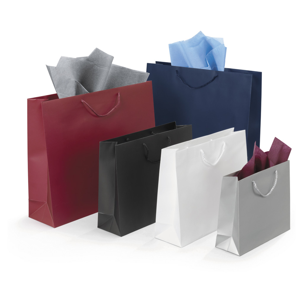 Laminated paper gift bags with a matt finish