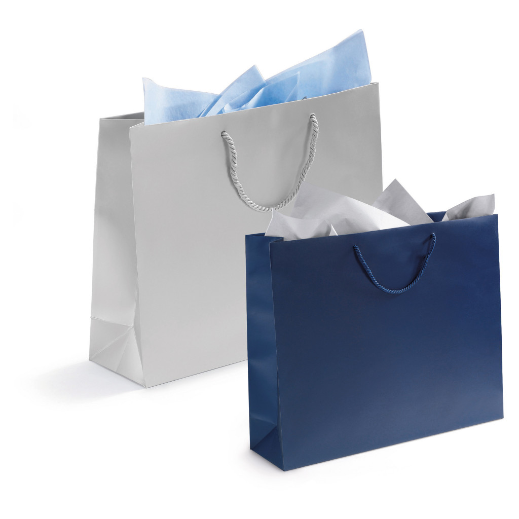 Buste shopper lusso in carta opaca con maniglie a cordoncino