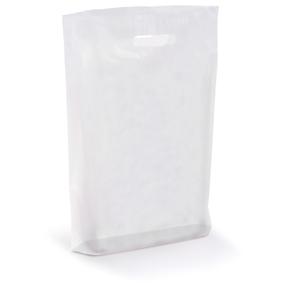 Frosted plastic carrier bags without a gusset