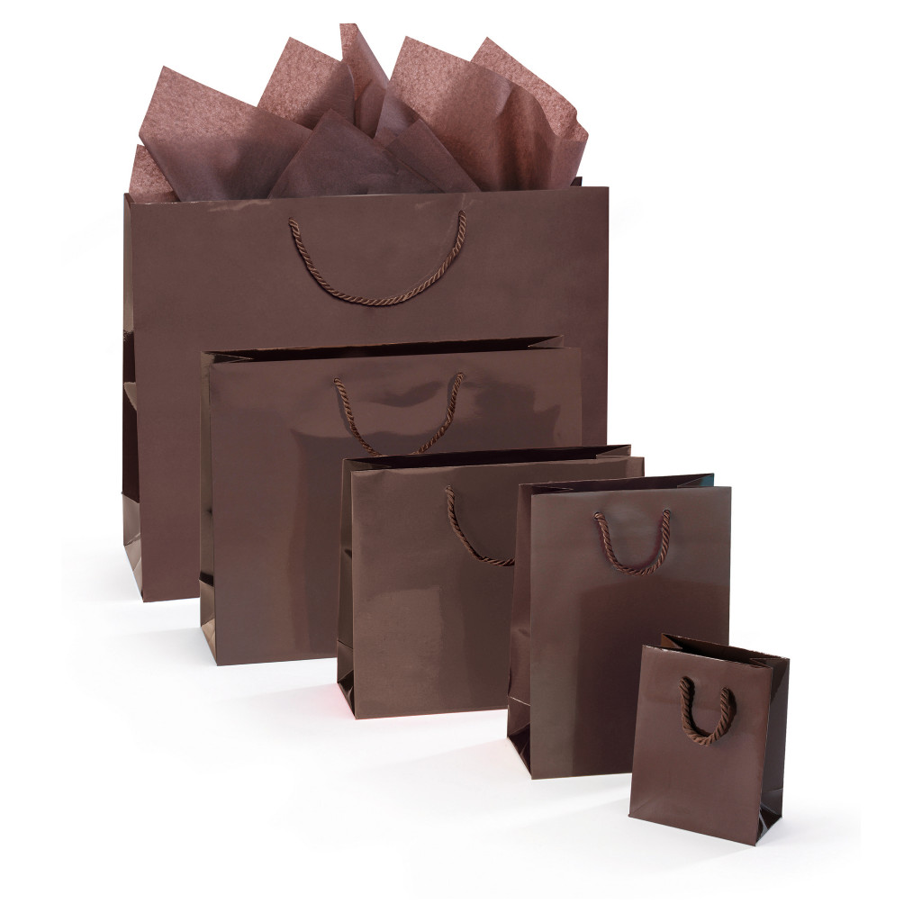 Laminated paper gift bags with a gloss finish
