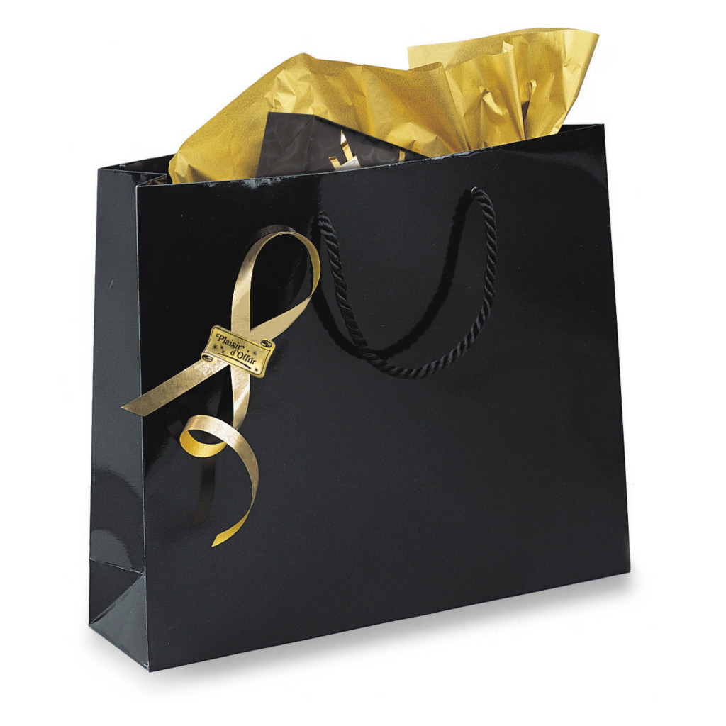 Laminated paper gift bags with a gloss finish