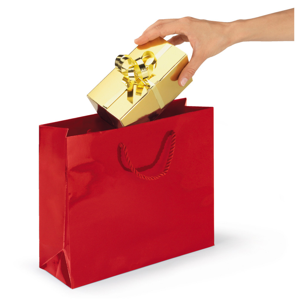 Laminated paper gift bags with a gloss finish
