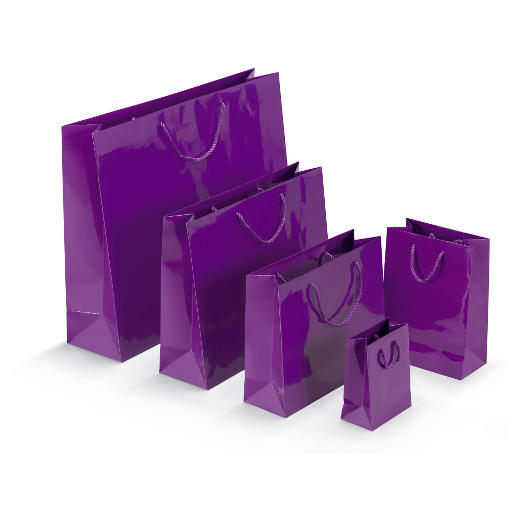 Laminated paper gift bags with a gloss finish