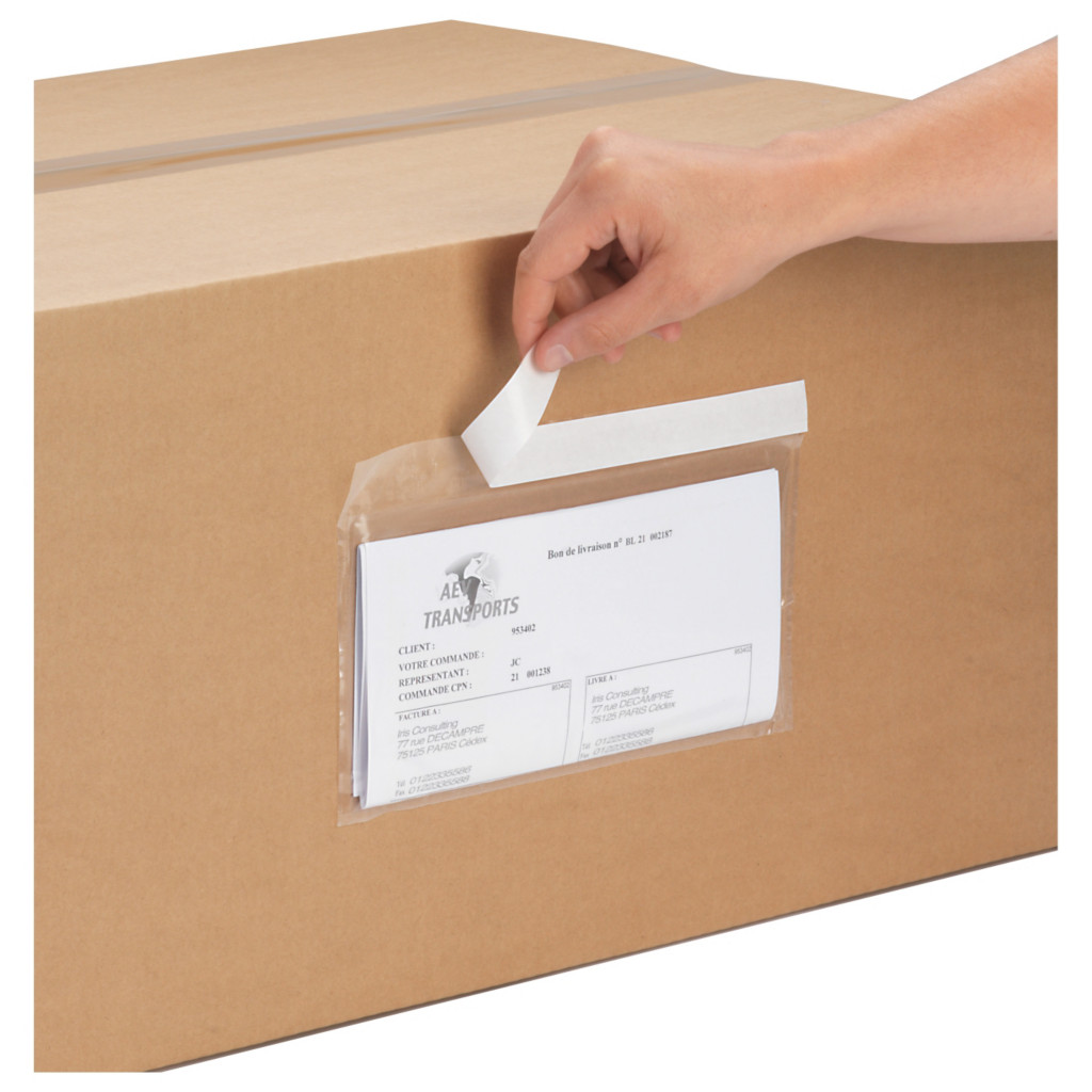 Pochette porte-documents adhésives transparente avec fermeture repositionnable