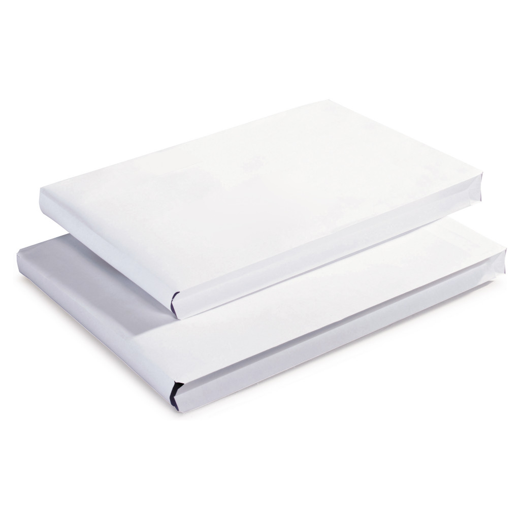 Pochette blanche en kraft à soufflets avec fermeture adhésive
