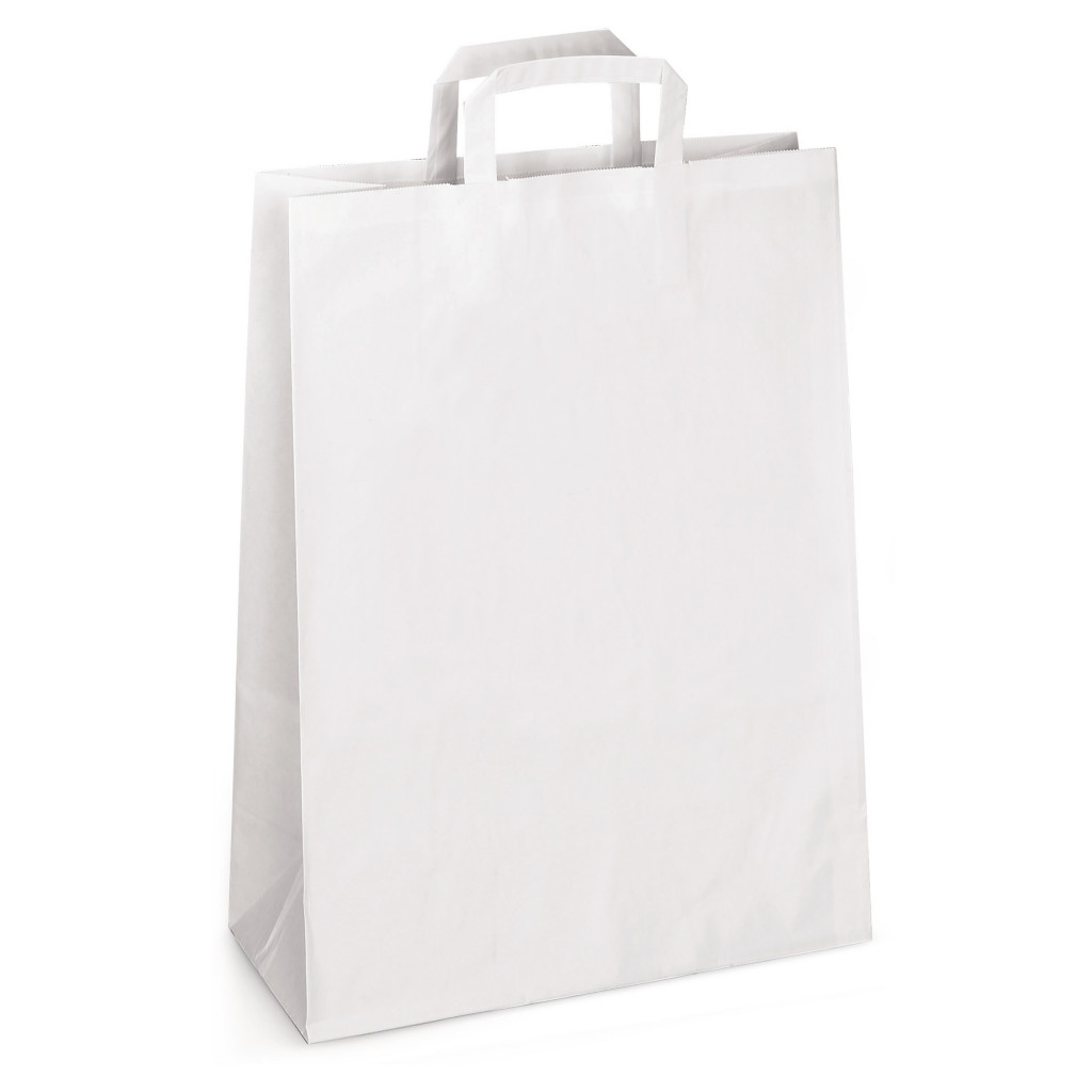 Plain white paper carrier bags with folded handles
