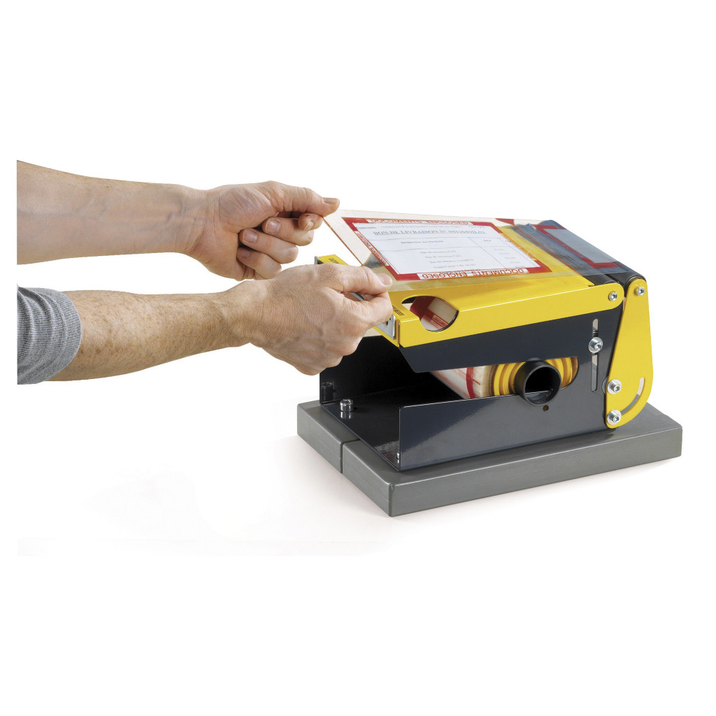 Document enclosed label dispenser