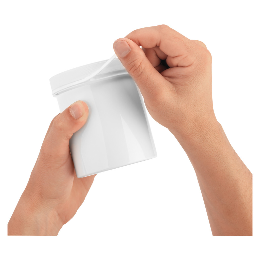 Pot plastique blanc opaque rond à couvercle vissant inviolable