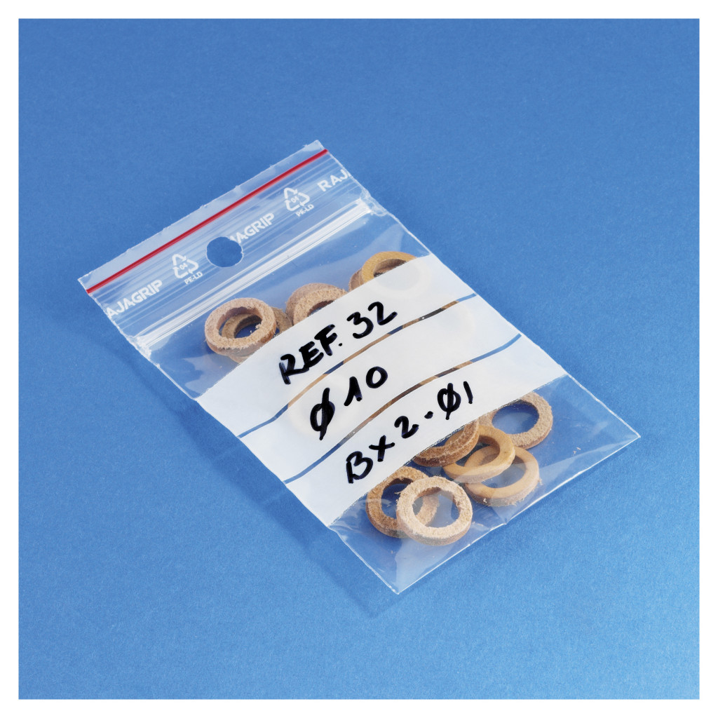 Sachet plastique à fermeture zip à bandes blanches 60 microns RAJAGRIP Super
