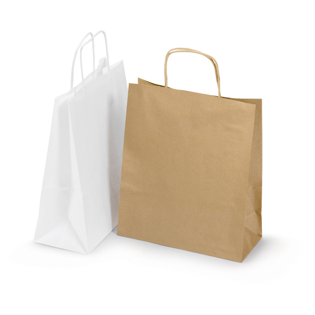 Weiße und braune Papier-Tragetaschen mit Papierkordel RAJASHOP