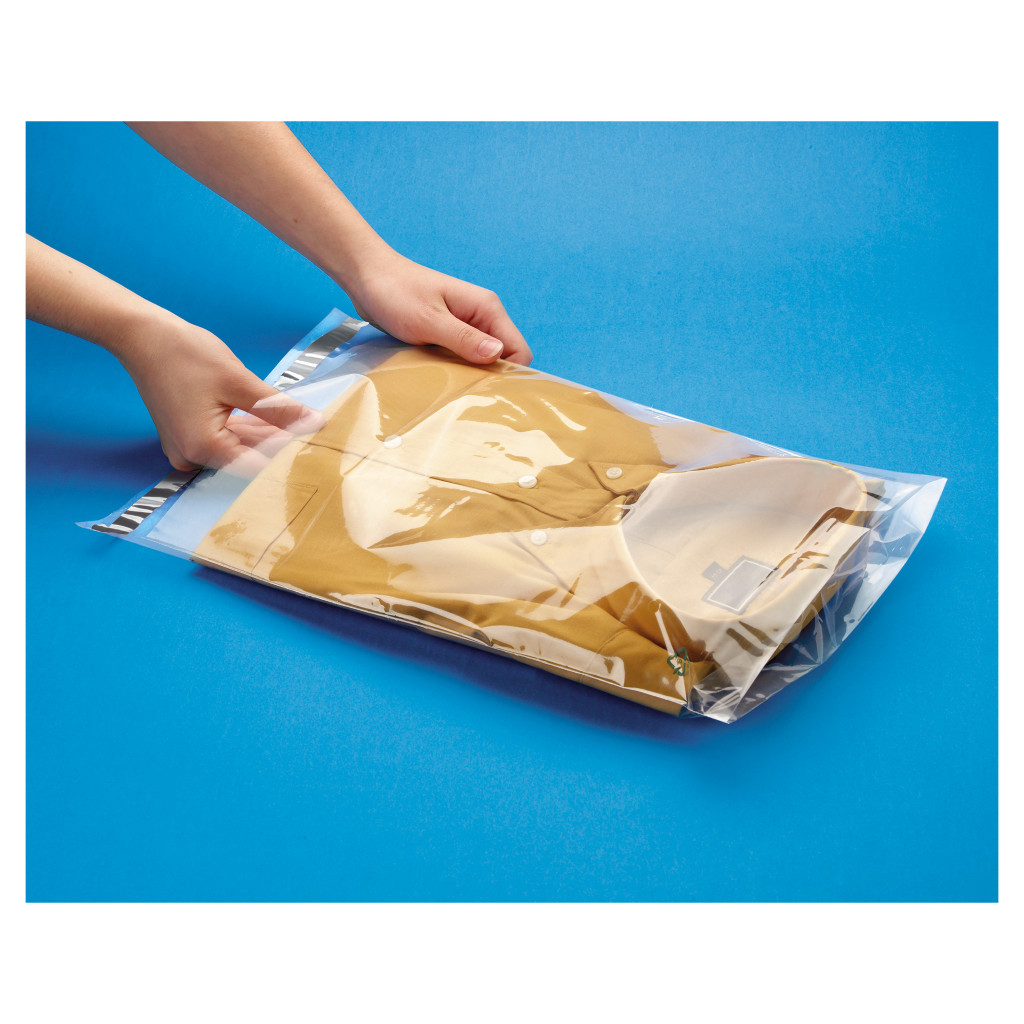 Sachet plastique haute brillance à soufflets et à fermeture adhésive 50 microns
