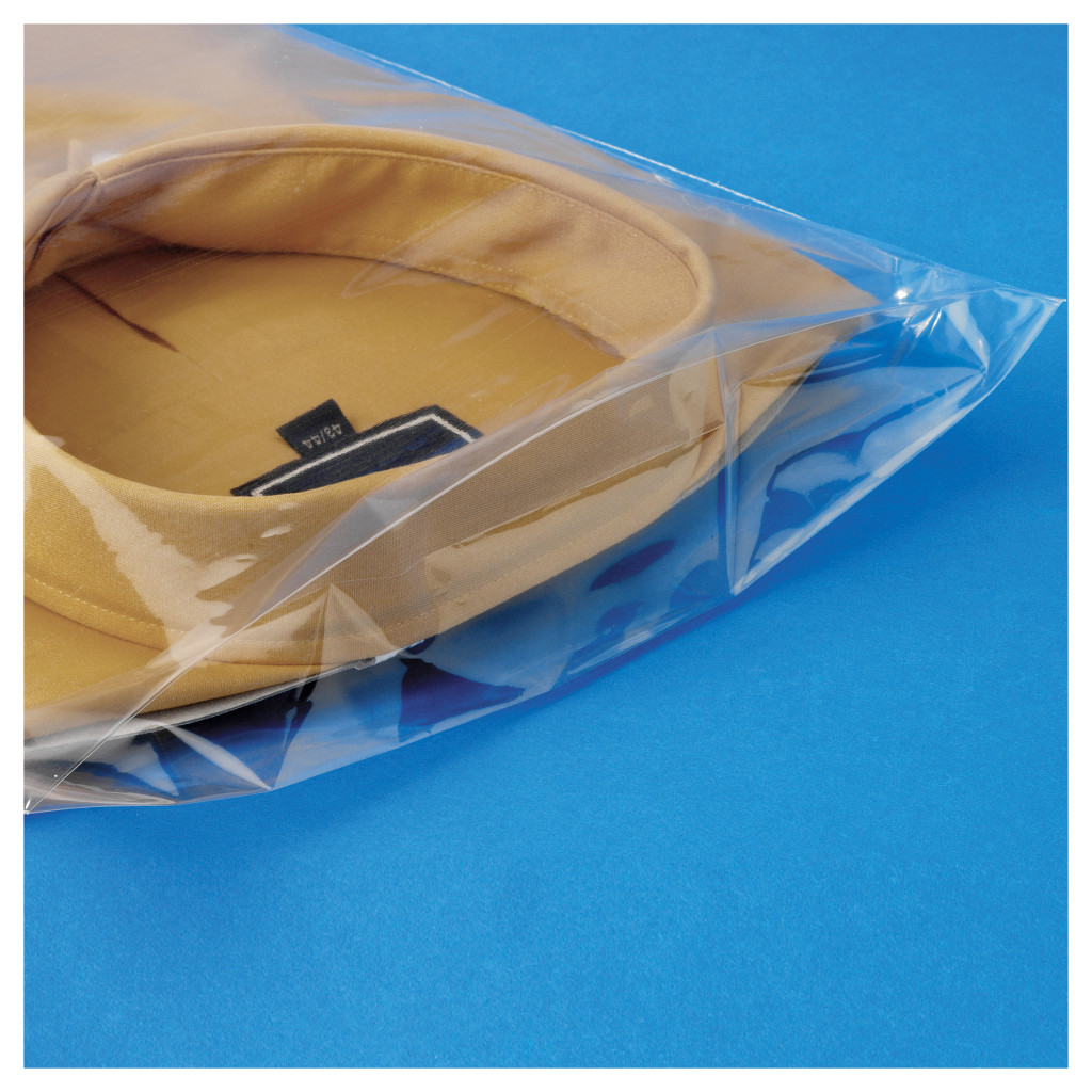 Sachet plastique haute brillance à soufflets et à fermeture adhésive 50 microns