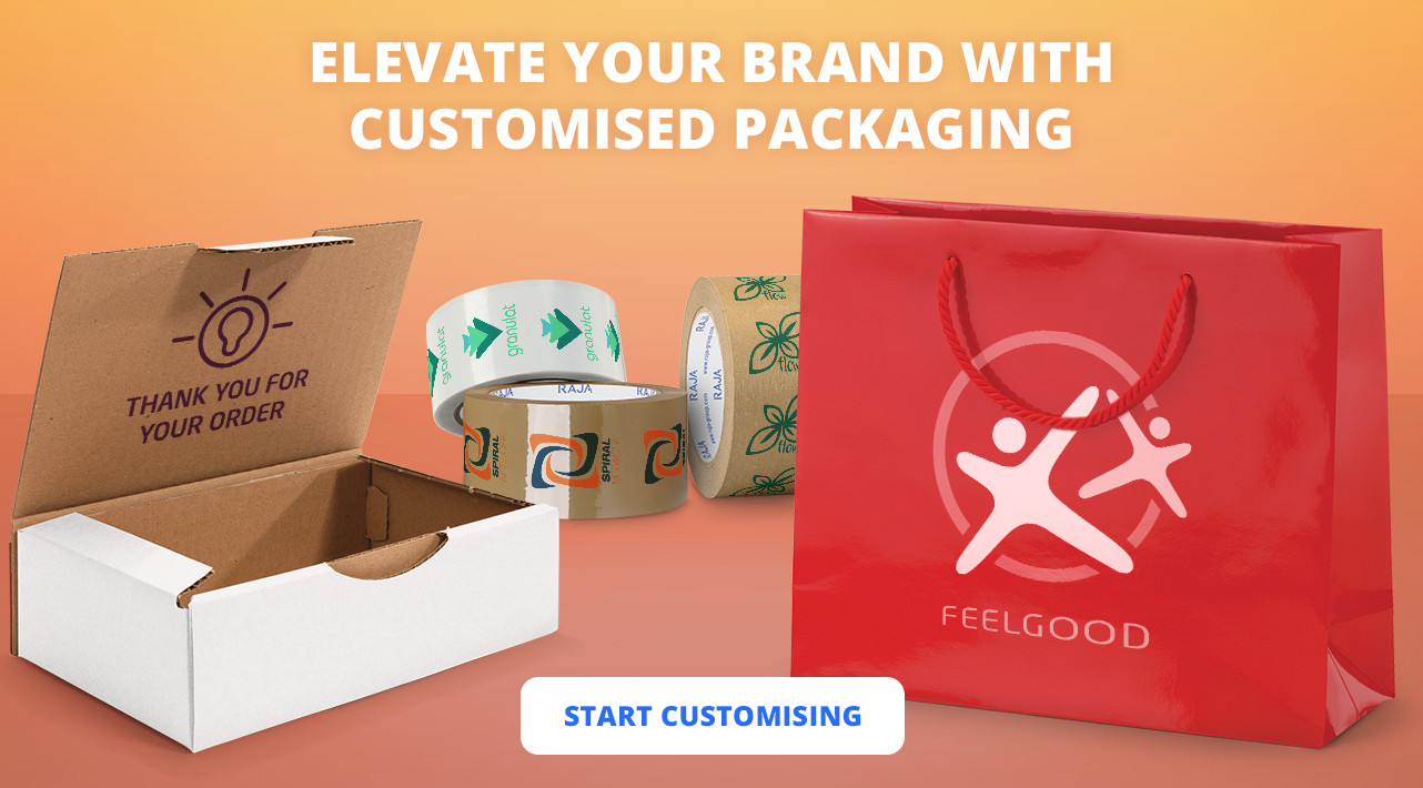 Quality custom packaging with a printed box, bag and tape
