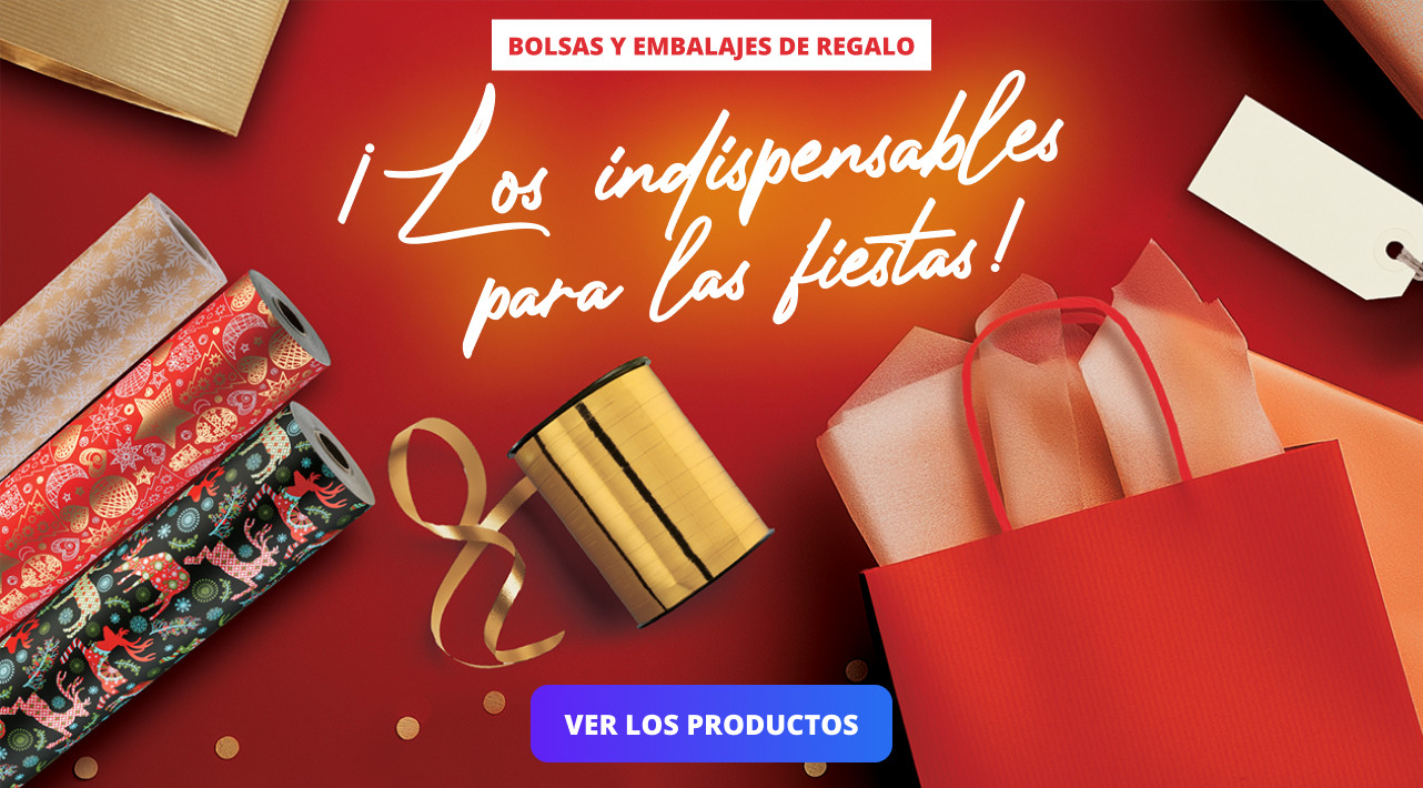 Bolsas de papel, papel de regalo, cintas y lazos