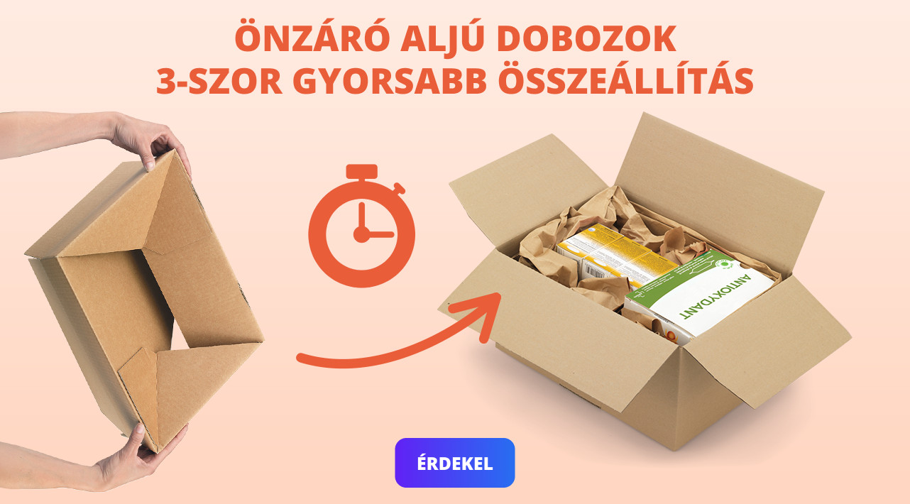 ÖNZÁRÓ ALJÚ DOBOZOK 3-SZOR GYORSABB ÖSSZEÁLLÍTÁS 