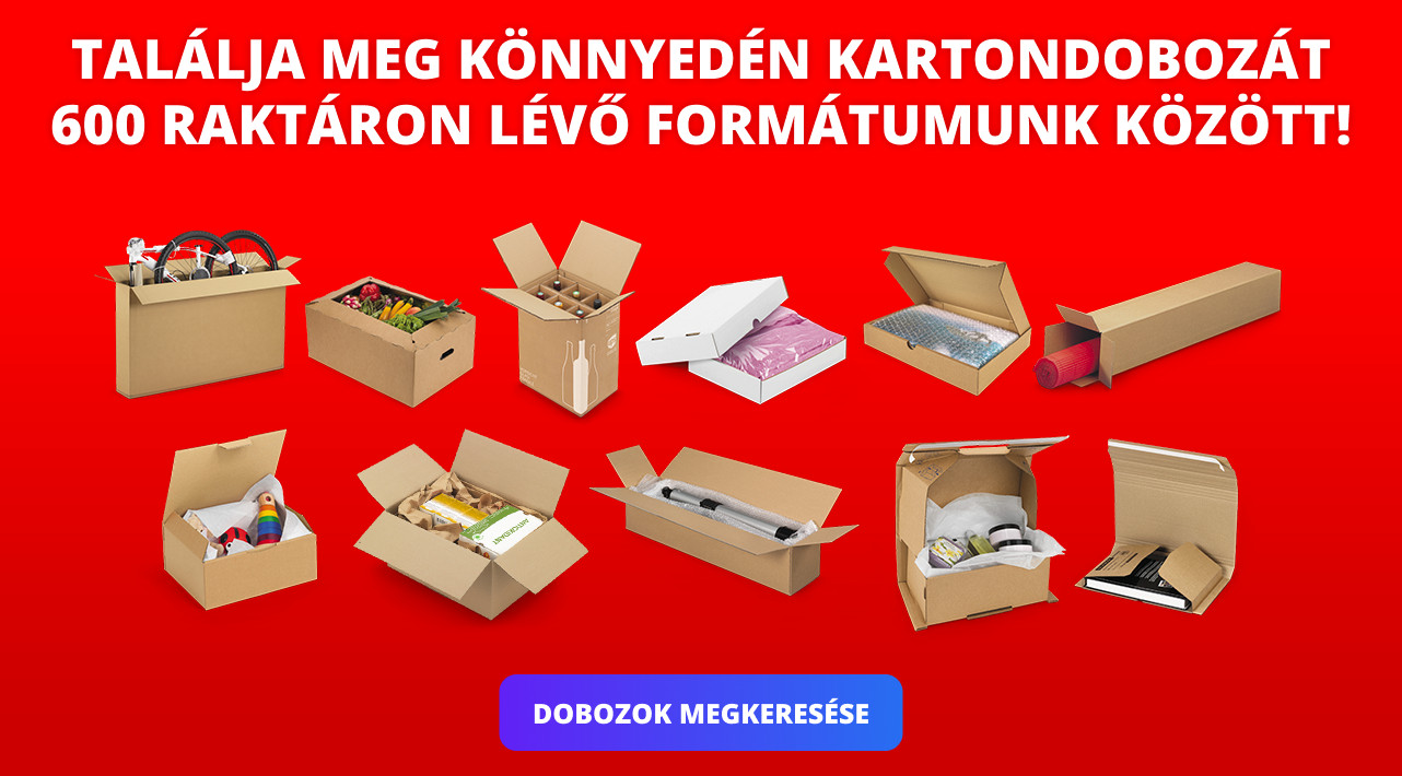 Találja meg könnyedén kartondobozát 600 raktáron lévő formátumunk között!