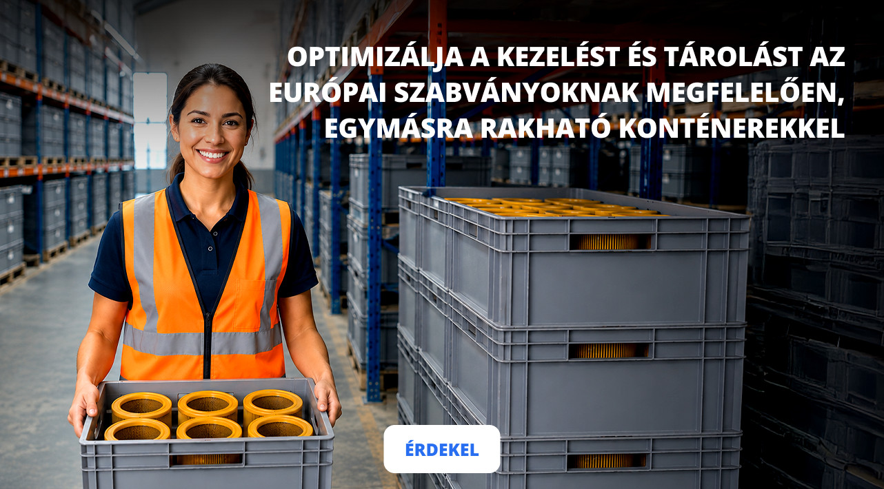 OPTIMIZÁLJA A KEZELÉST ÉS TÁROLÁST AZ EURÓPAI SZABVÁNYOKNAK MEGFELELŐEN, EGYMÁSRA RAKHATÓ KONTÉNEREKKEL