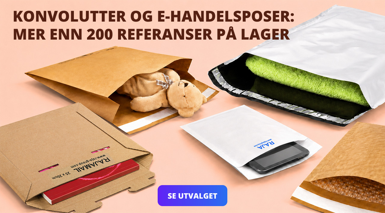 KONVOLUTTER OG E-HANDELSPOSER: MER ENN 200 REFERANSER PÅ LAGER