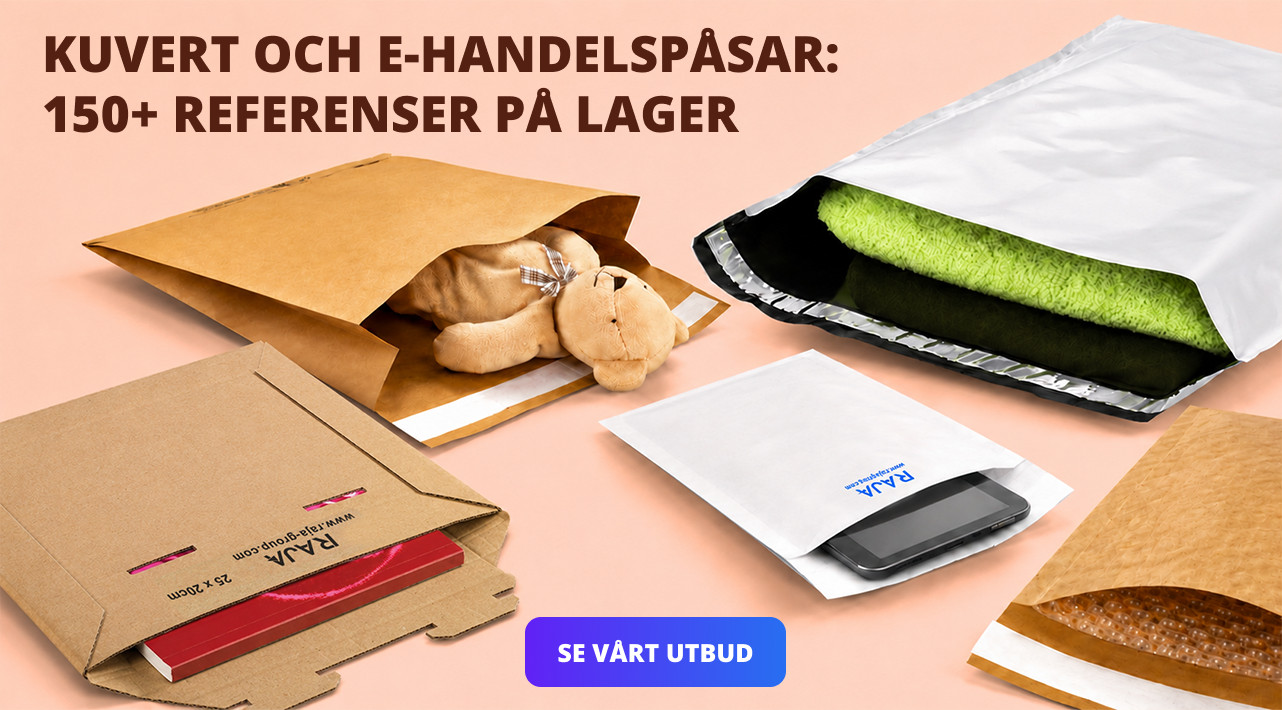 KUVERT OCH E-HANDELSPÅSAR: 150+ REFERENSER PÅ LAGER