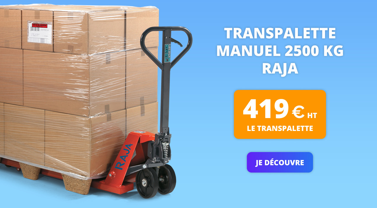 Transpalette manuel 2500 kg RAJA : 419 € HT