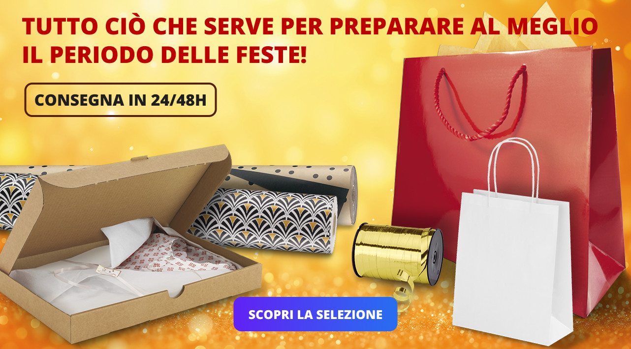Scatole, borse regalo e materiali per confezionare i prodotti durante le feste