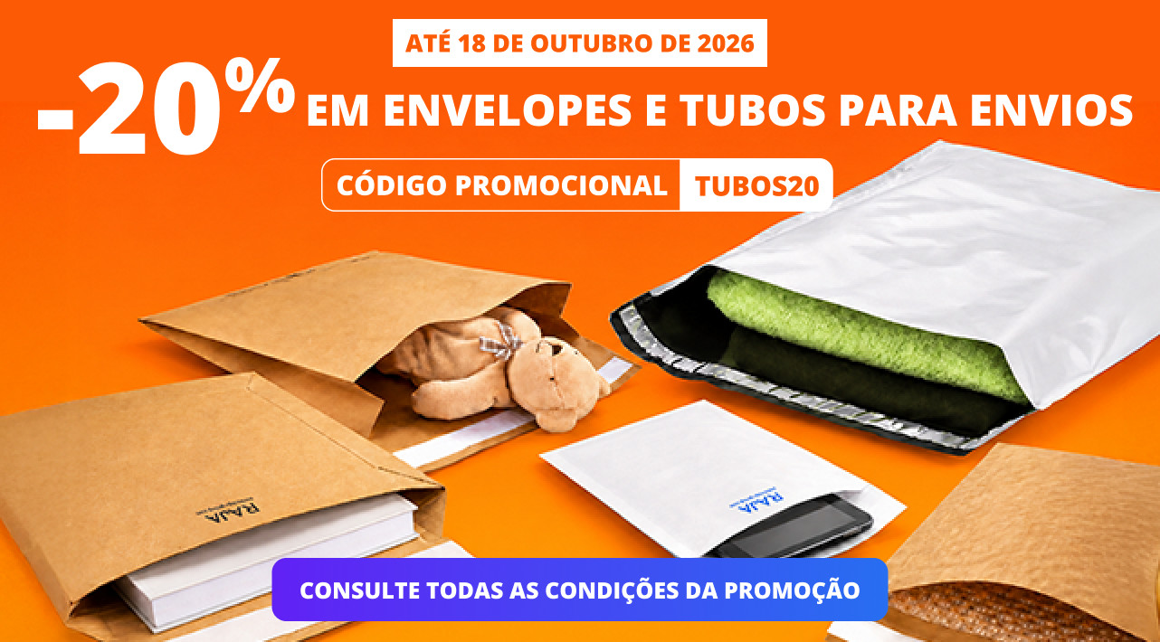 -20% em envelopes e tubos para envios até 18 de outubro de 2026