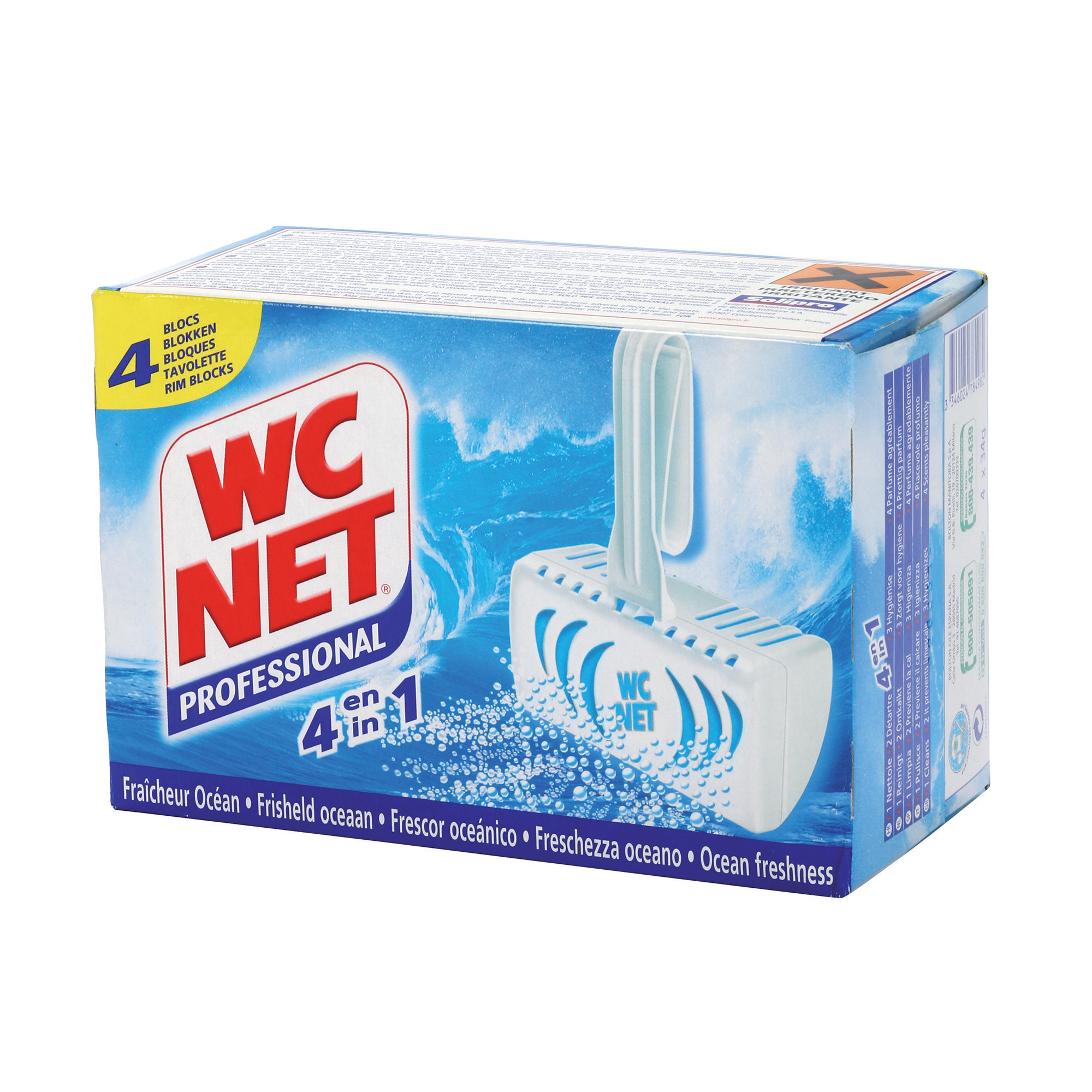 WC NET Blocs WC nettoyants détartrants WC Net 4 en 1 parfum océan, lot de 4